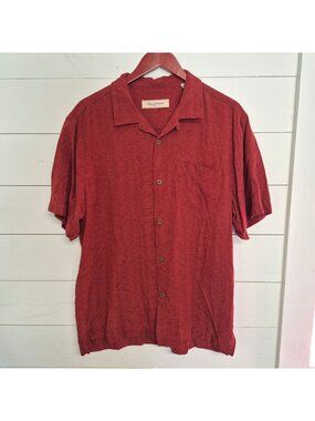 Tommy Bahama Men's Red Silk Blend Short Sleeve Button-Up Shirt Size L